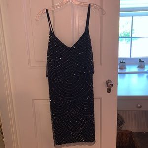 Adrianna Papell Sequin Blouson Dress-Navy